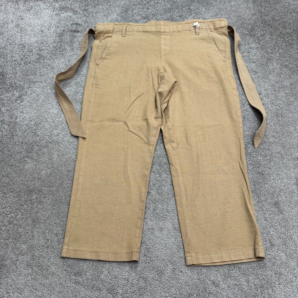 Lila Ryan Lenora Khaki Linen Blend Blended Cropped Pants Women Small Tan Trouser